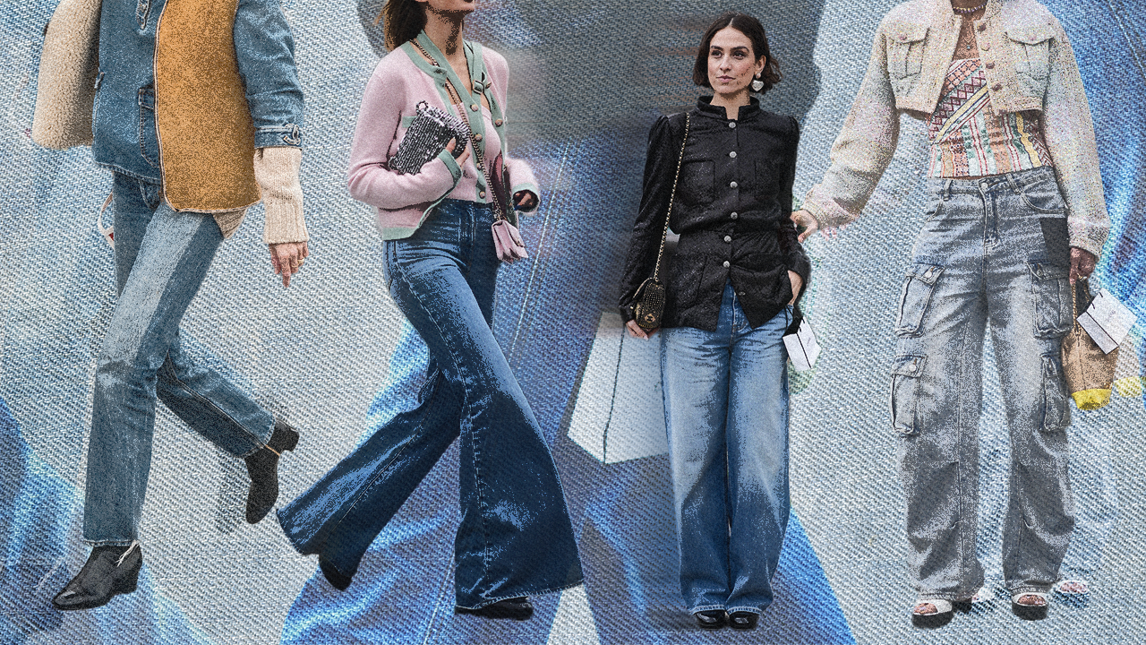 Street style denim on guests at Paris Fashion Week AW24